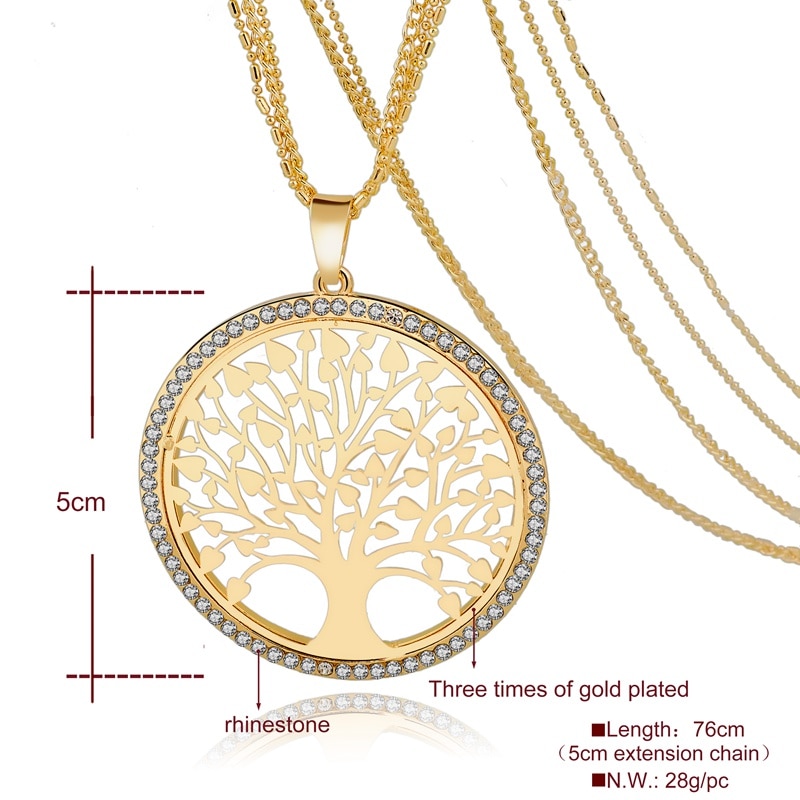 LongWay Gold Farbe Baum Des Lebens Schmuck-Set Für Frauen Mädchen Halskette Ohrringe Armbänder Hochzeit Kristall Schmuck Set SET160008