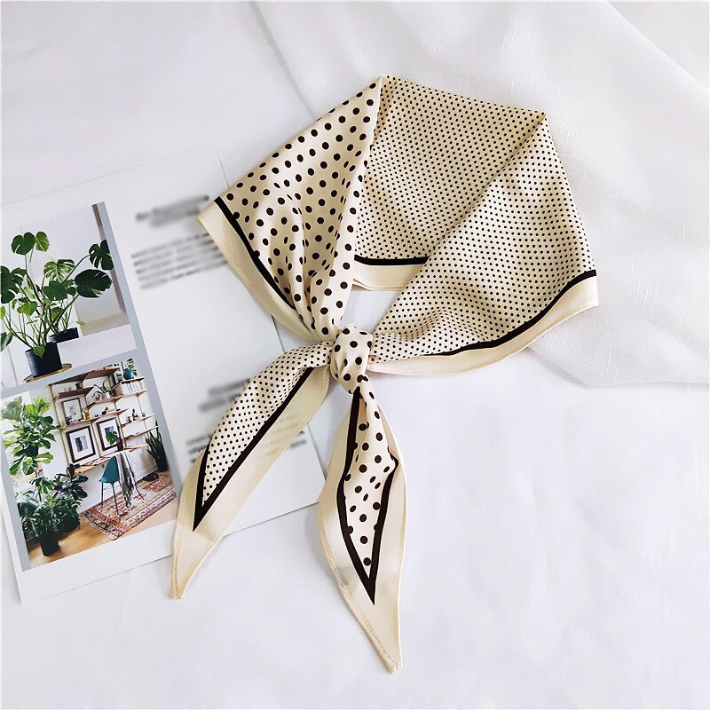 Polka Dot Spell Color Small Silk Scarf Women Rhombus Head Scarves Narrow Long DIY Handle Bag Ribbons Skinny Hair Neck Scarves: Beige