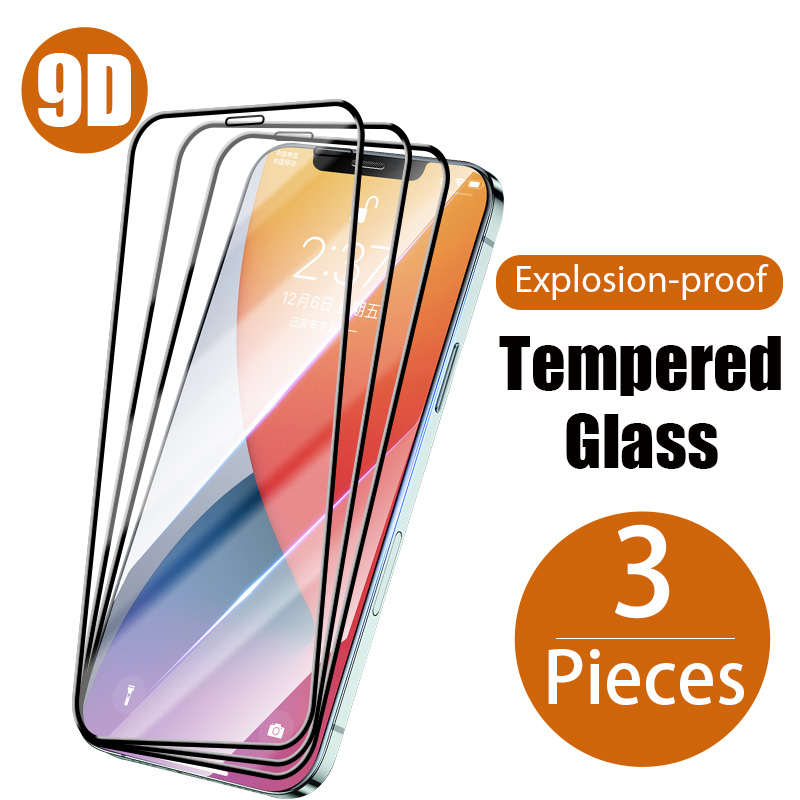 Protecteur d&#39;écran, 3 pièces, film en verre trempé 9D pour iphone 12 11 Pro max 8 7 6 6S 5 5s Plus SE X XR