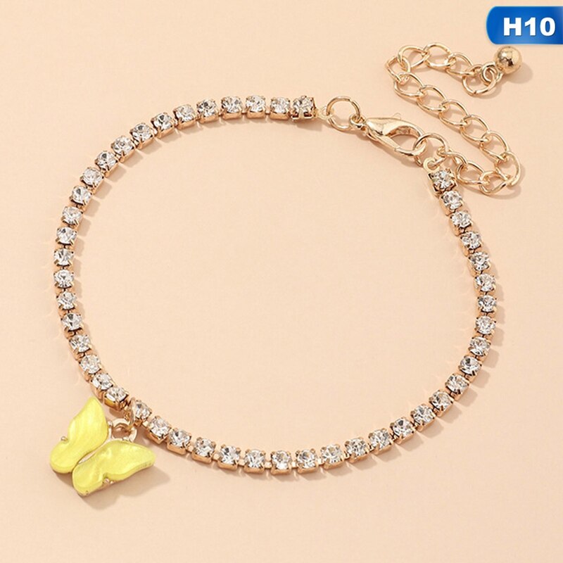 Cuban Link Butterfly Bracelet Gold Crystal Rhinestone Charms Hand Chain Bracelet For Women Jewelry Bulk: BL6030H10