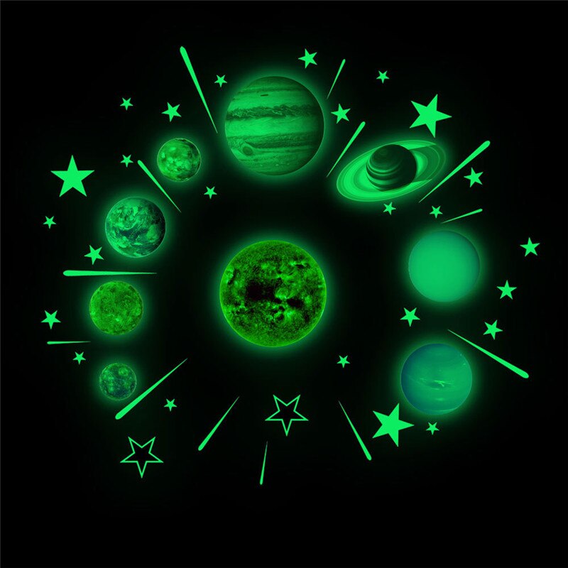Luminous Stars Planets PVC Wall Stickers Glow in Dark Space Series Nine Planets Wall Decor Stickers for Bedroom DIY SNO8