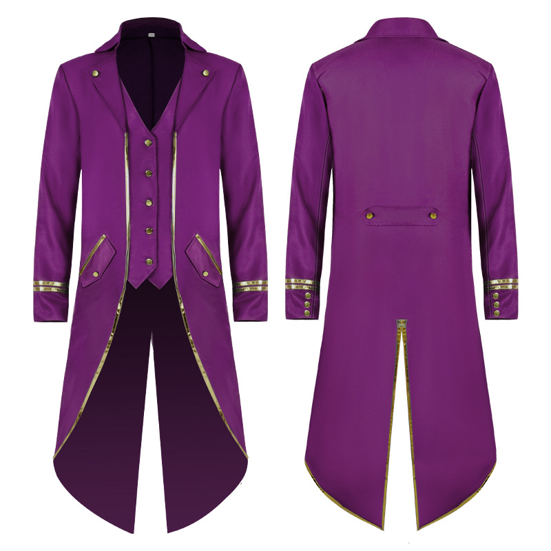 Men's Steampunk Victorian Jacket Gothic Medieval Vintage Tuxedo Mid-Length Phnom Penh Cosplay Costume Trench Coat Jacket: M / PURPLE