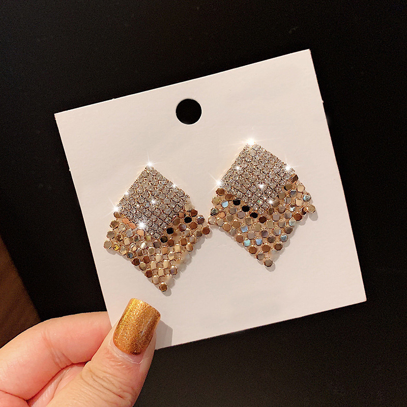 France Style Women's Luxury Zircon Square Pendant Earrings Gold Color Round Shiny Earrings For Women Trendy Jewelry