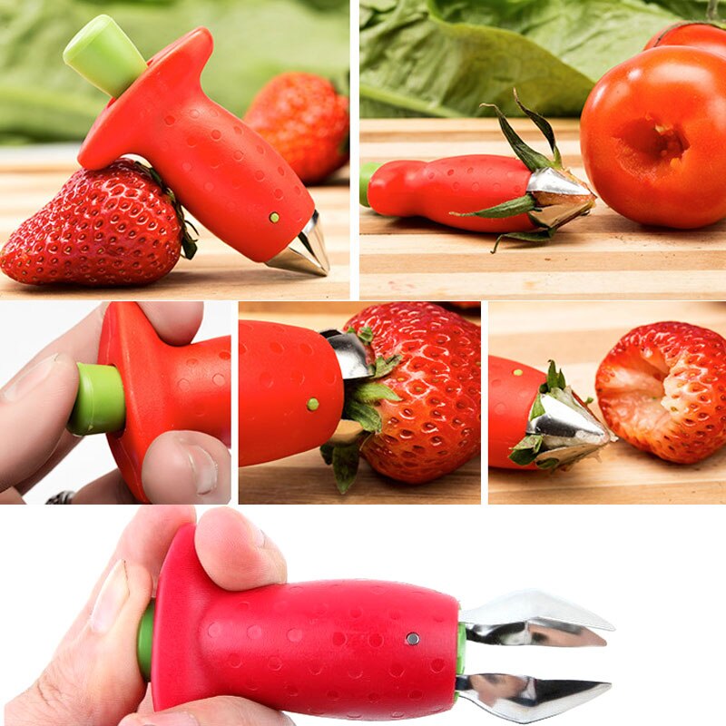 1 stk jordbærhuller frugtbladfjerner køkken og gadgets tilbehør metalstilke plaststængerfjerner køkkenredskaber