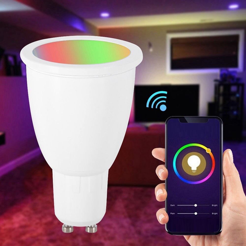 Smart led pære 6w gu10/gu5.3/e27/e14 rgbw wifi led dæmpbar lampekop kompatibel med alexa google home app fjernbetjening