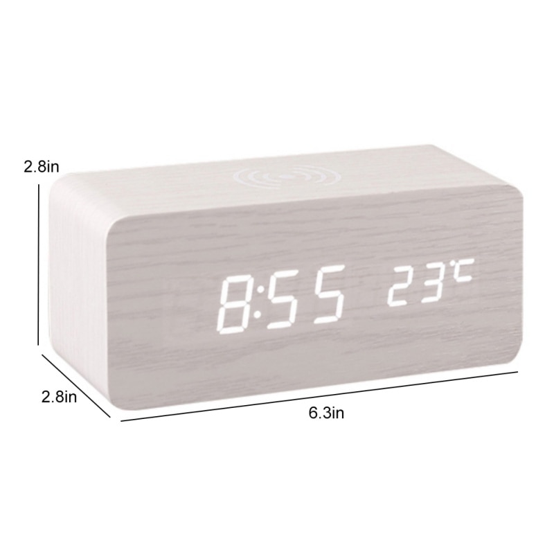 Wood LED Digital Alarm Clock With Phone Wireless Charging Pad Snooze Function Sound Control Adjustable Brightness Alarm Clock: D