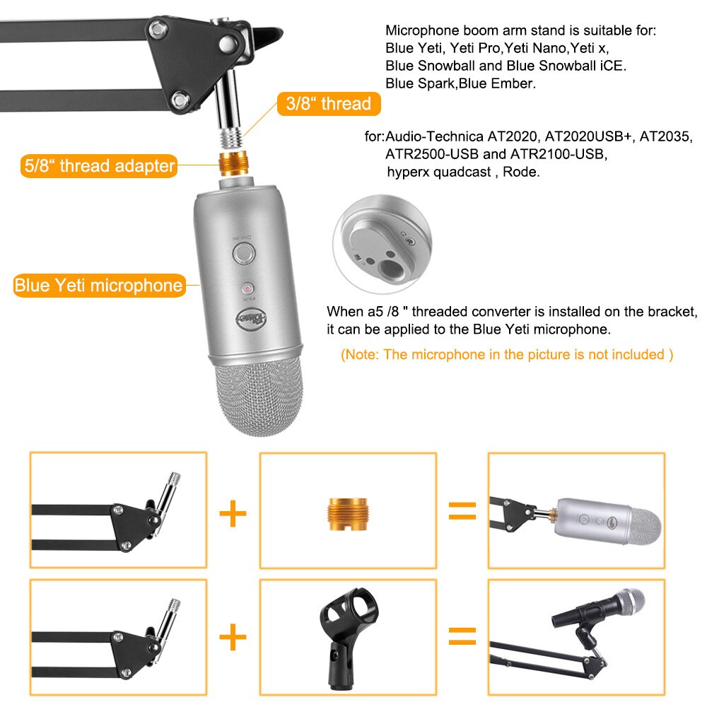 Pantographe pour bras de Microphone, flèche à Suspension réglable, support de micro à ciseaux pour support Blue Yeti avec support de micro coupe-vent