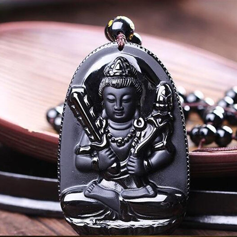 Yu Xin Yuan Natuurlijke Zwarte Obsidiaan Gesneden Guan Yin Lucky Amulet Hanger Ketting Voor Vrouwen Mannen Mode Sieraden