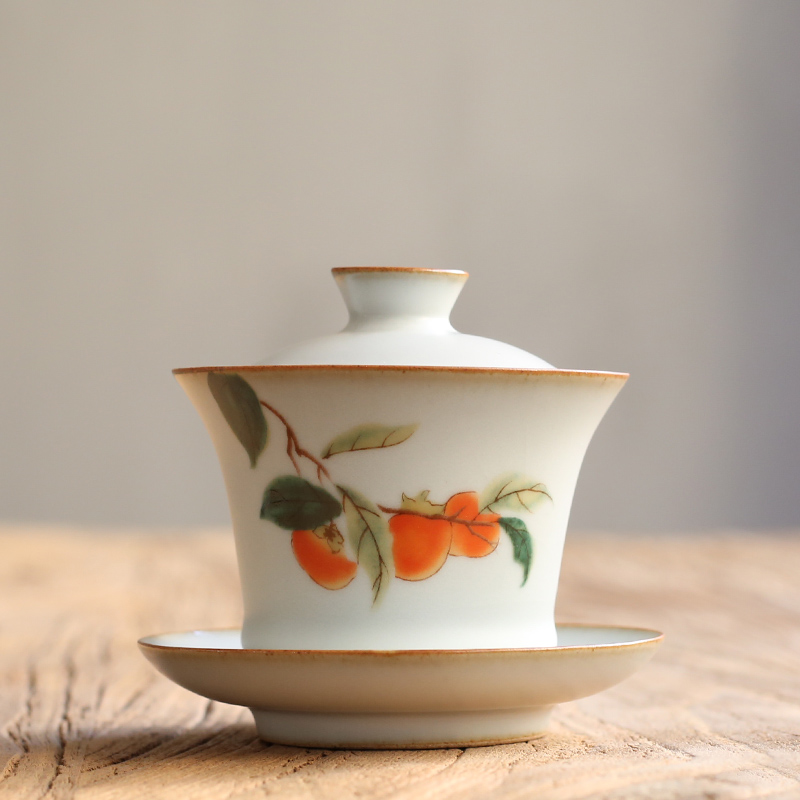 Pinny 160ml din ovn retro keramik gaiwan håndmalet persimmon porcelæn te terrin kinesisk kung fu te service pigmenteret