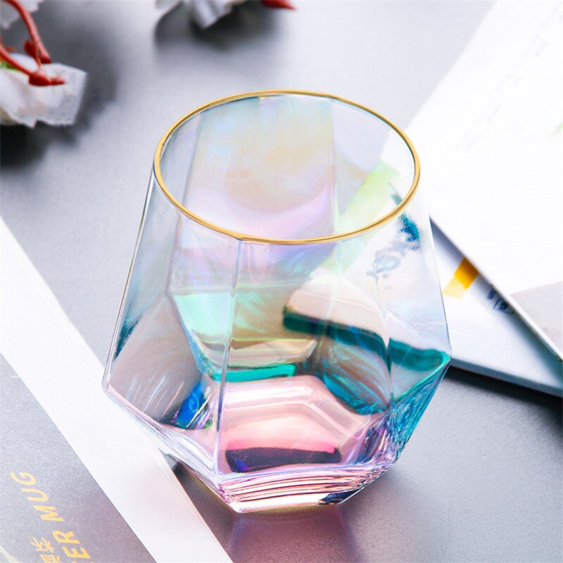 Krystallglass kopp gylden kant gjennomsiktig kaffe melk te krus geometrisk whiskyglass hjem bar drinkware par