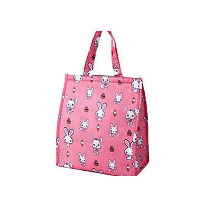 Nette Muster Druckt Inneren Aluminium Folie Lebensmittel Kühltasche Wasserdicht Polyester Hoop und Schleife Öffnung Klapp Thermische Mittagessen Tasche: Rose Red Rabbit