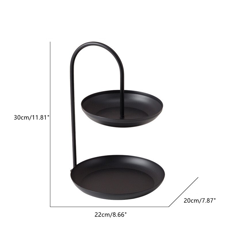 Cake stand Gold iron double layer storage tray dessert table candy snack tray jewelry display rack home decoration: B black