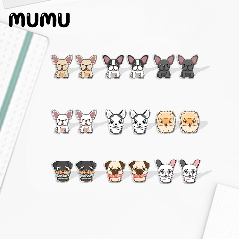 2022 nuovo cartone animato bulldog francese acrilico orecchino a bottone orecchini canna adorabile resina epossidica gioielli regali amico