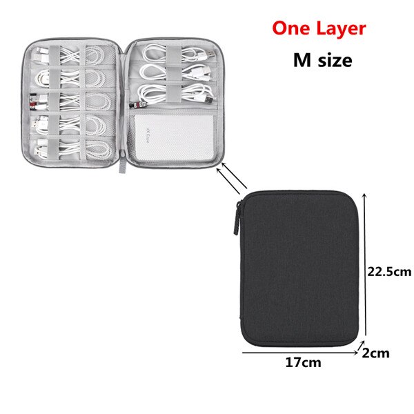 Travel Accessory Cable Bag Portable Digital USB Electronic Organizer Gadget Case Travel Cellphone Charge Mobile Charger Holder: M Black