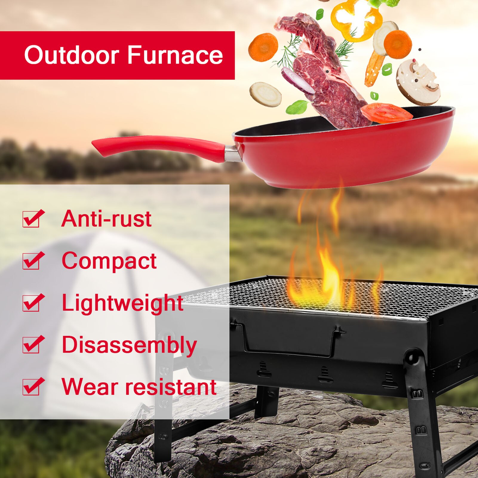 Thickened BBQ Portable Barbecue Oven Folding Home Grill Outdoor Black Steel Furnaces Outdoor Compact Grill Cooker
