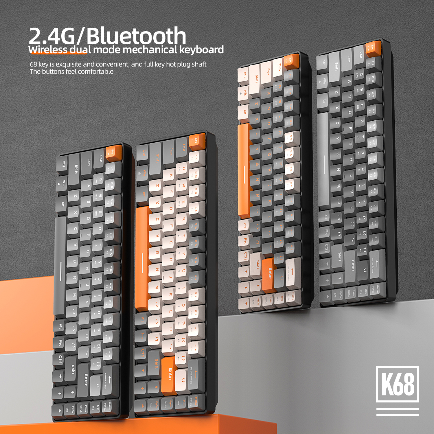 60% Draadloos Mechanisch Toetsenbord Bluetooth Dual Mode -Swap Ziyoulang K68 Mini Toetsenbord 68-Key Rode Schakelaar voor PC/IPhone iPad