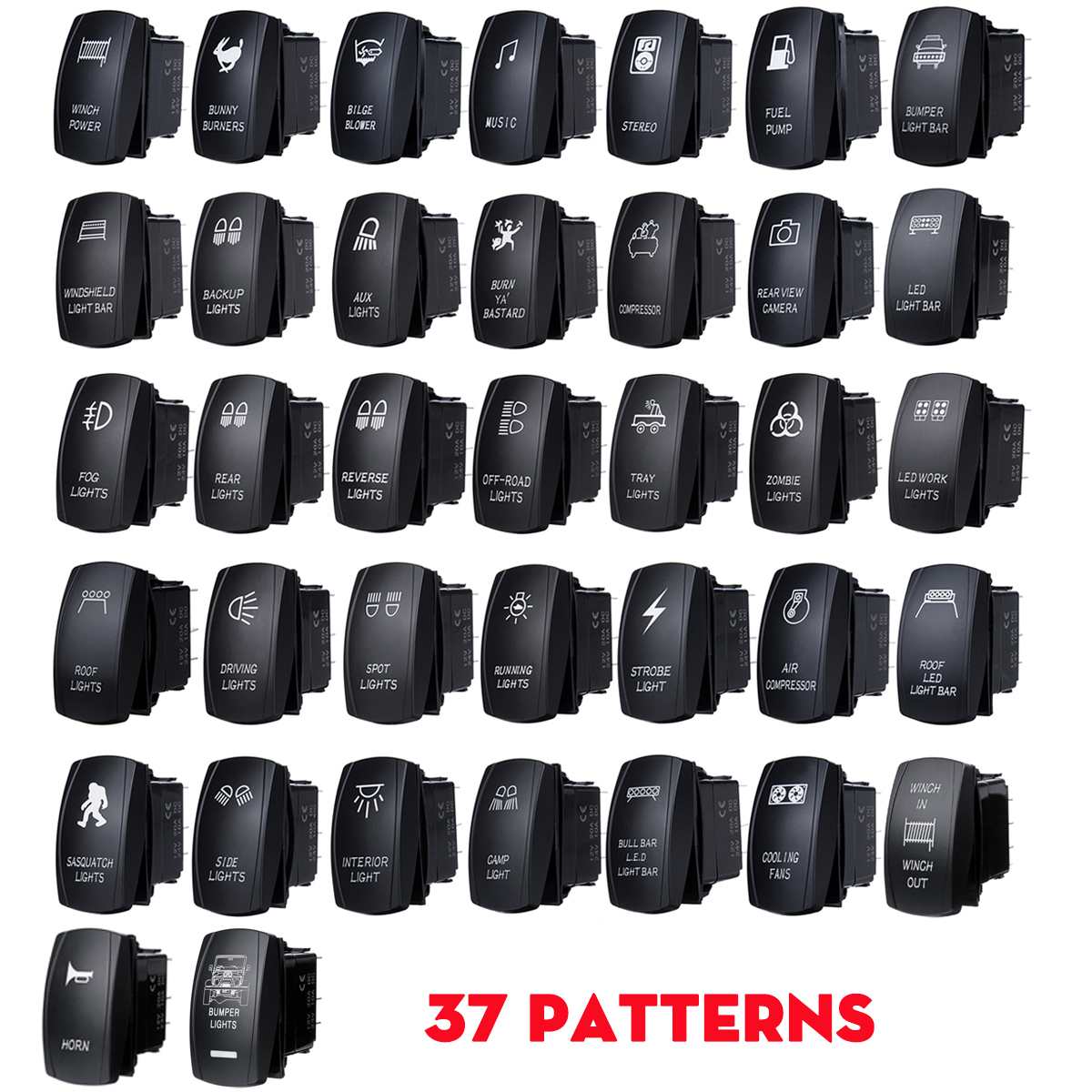 1pcs Universal 12V 24V Rocker Switch ON-OFF Dual Red LED Light Waterproof For Car Boat Bus RV