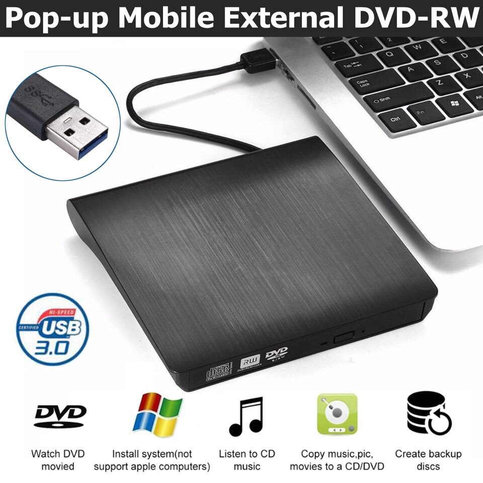 Portable USB 3.0 DVD-ROM CD ROM Optical Drive External SlimDisk Reader Desktop PC Laptop Tablet DVD Player