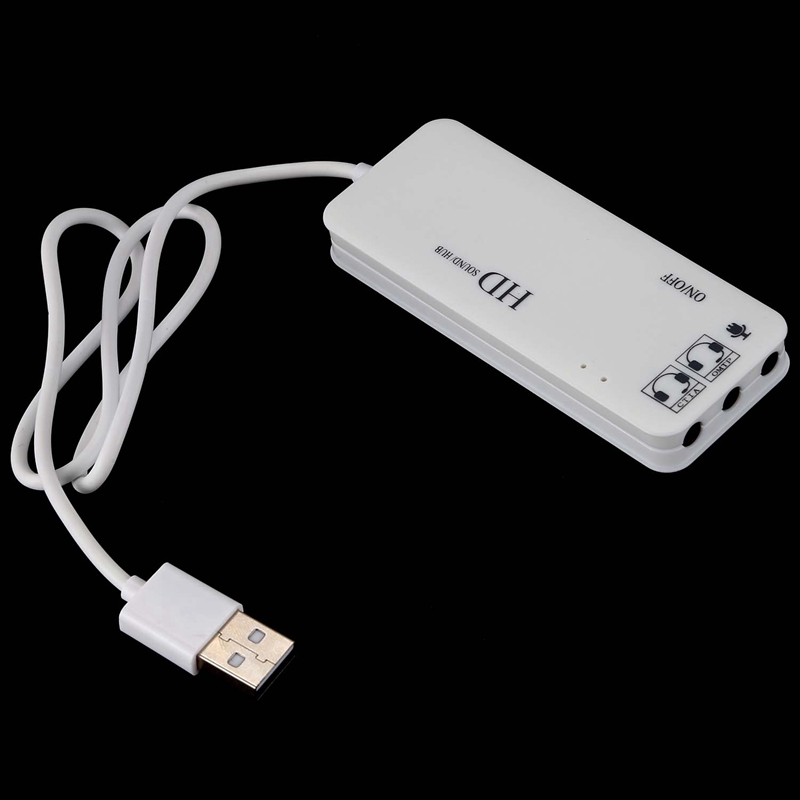 3 Port Usb 2.0 Hub External 7.1Ch Sound Card Headset Microphone Adapter For Pc White