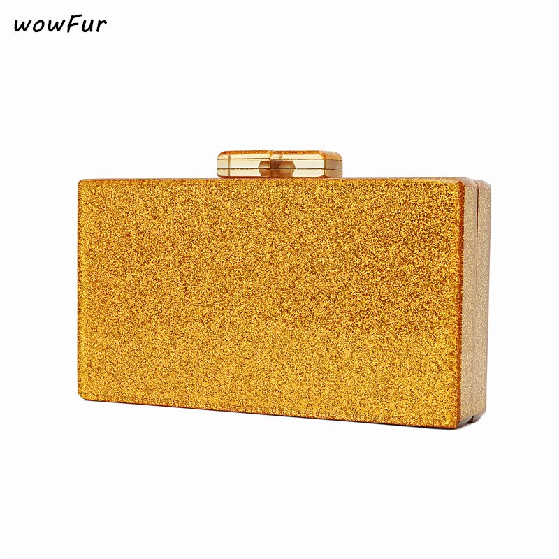 Caixa acrílica de glitter dourada embreagens para mulheres, bolsa de mão para a noite, carteira com fecho de metal espelhado, bolsa de mão de marca feminina