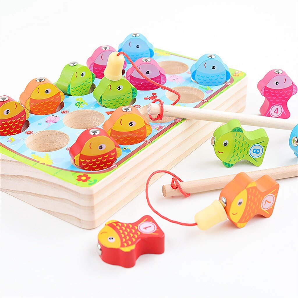 Magnetic Fishing Toys Fish Wooden Magnetic Fishing Toys 10Pcs Set Fish Game Educational Fishing Toy zabawki dla dzieci juegos