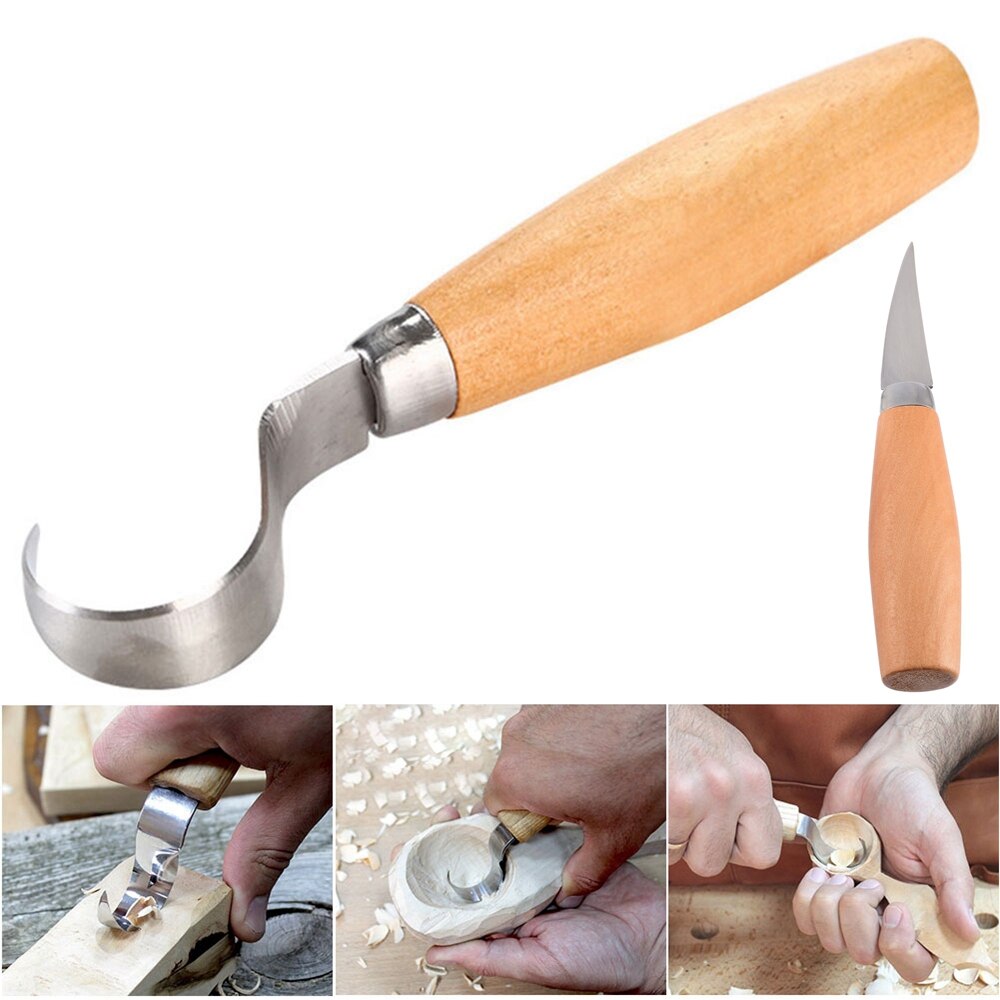 1/2PCS Stainless Steel Wood Carving Cutter Woodwork Sculptural DIY Wood Handle Spoon Hook Carving Knife Woodcut Art Craft Tool