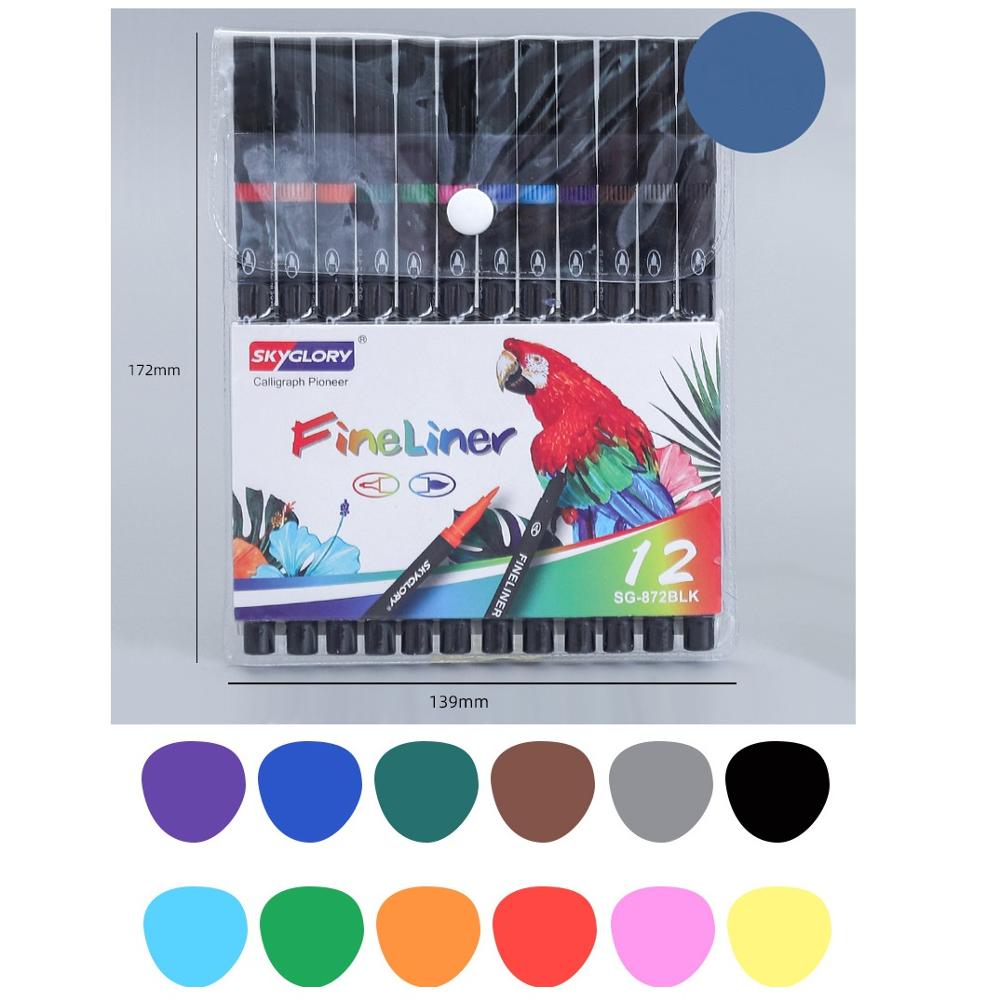 12/24 färger dubbel sidomarkör med fet pensel överstrykningspenna fin liner signatur kalligrafi ritning konst bokstäver skola  f855: Set med 12 färger