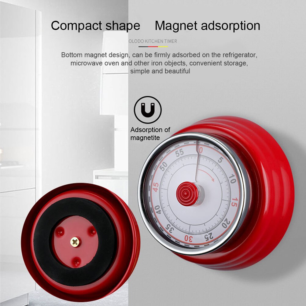 Round Shape Mechanical Timer-Magnetic Visual Countdown Timer with Alarm for Kitchen Cooking Baking Sports Kids(Red)