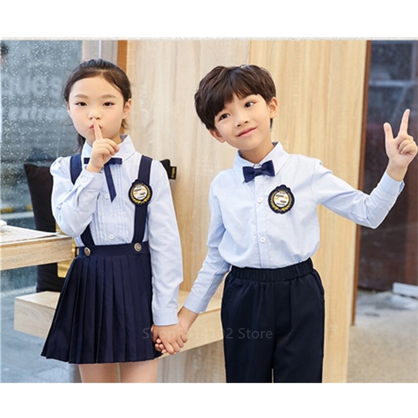 Enfants école uniforme Style japonais coréen sangle jupes pour fille robe bébé garçon Style britannique Chorus Costumes 100-160CM danse