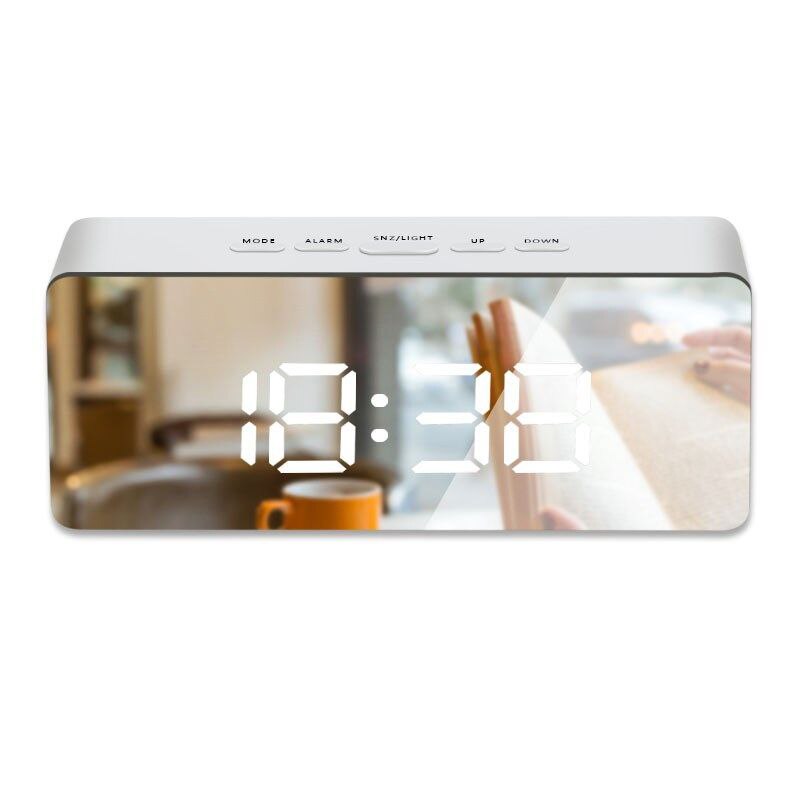 LED Mirror Alarm Clock Digital Table Clock Snooze Night Display Large Time Temperature Display For Home Office Decoration Clock: White