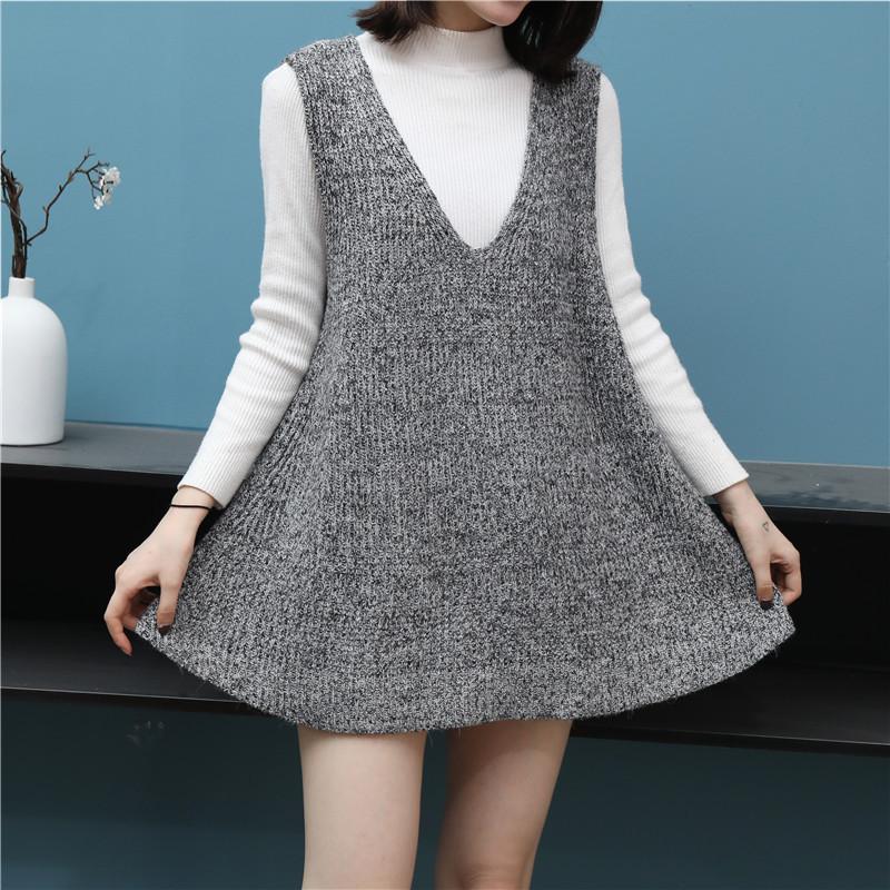 Female Autumn Loose Womens Vest Jackets Waistcoat Woman Hedging Vests Spring Long Ladies Knitted Gilet Coat Sweaters Chaleco: Gray