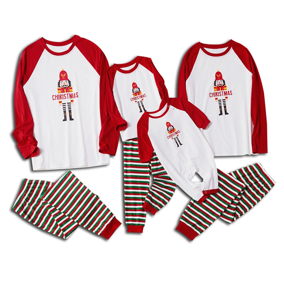 Joulu perhe lapset aikuiset yhteensopivia joulupyjamat setti pjs raidallinen print rento perhe yhteensopiva asu yöasut kotiasut
