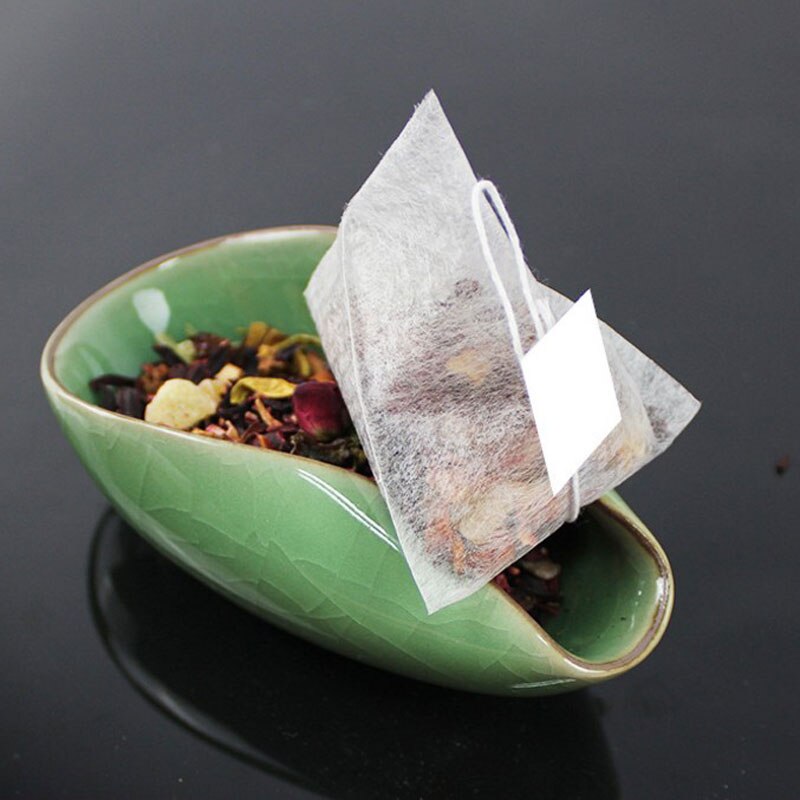 Sachets de thé jetables thermoscellés, 100 pièces/lot, filtre en Fiber de maïs, étiquette blanche