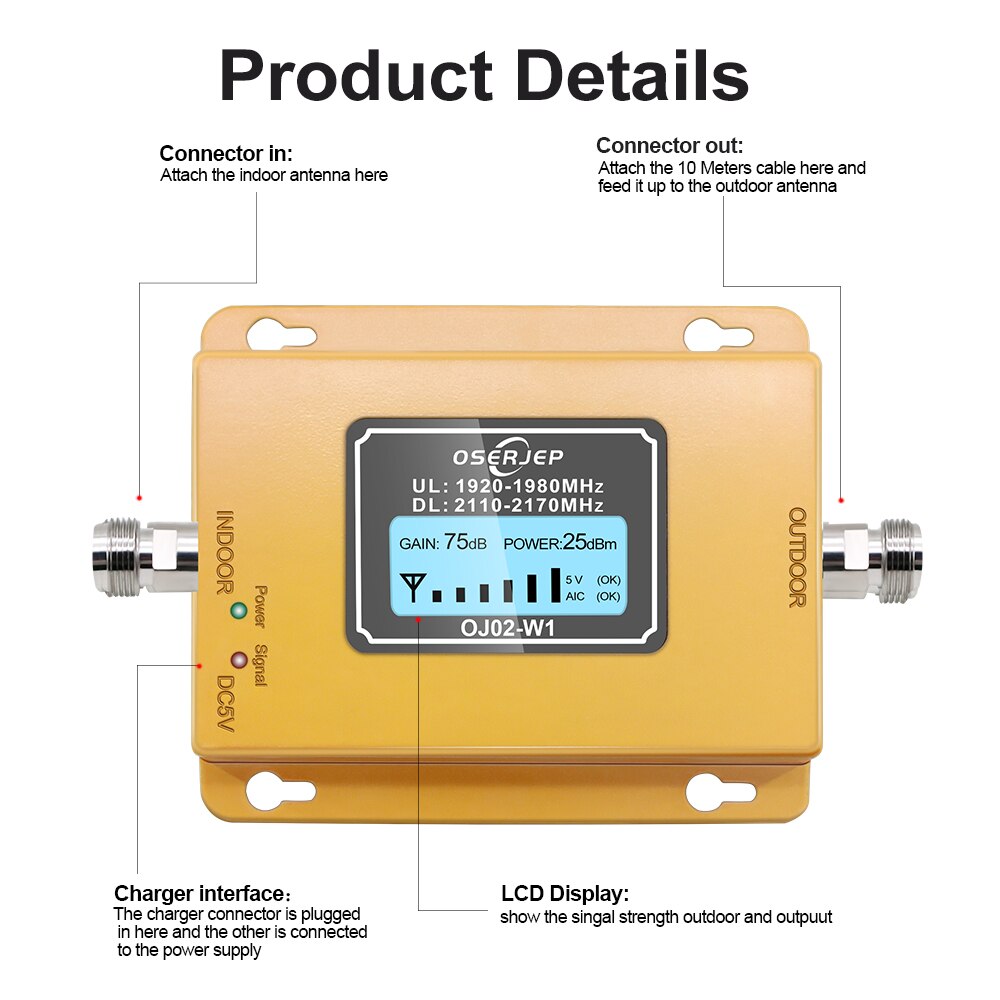 70db 3g 2100 ripetitore del segnale del telefono cellulare ripetitore mobile 2100MHz amplificatore del ripetitore del segnale LCD LTE WCDMA UMTS Dropshipping