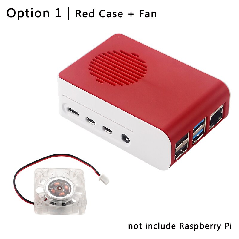 Raspberry Pi 4 ABS Case with Backlight RGB LED Fan Plastic Red White Shell Housing for Raspberry Pi 4 Model B: Red