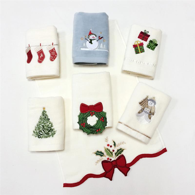 Serviette de nettoyage pour le visage, brodée de noël, bonhomme de neige, père noël, de nouvel an, ornements de salle de bain