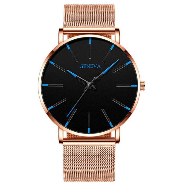 Minimalistische Mannen Mode Ultra Dunne Horloges Eenvoudige Mannen Business Roestvrijstalen Gaas Riem Quartz Horloge Relogio Masculino: W rose--Rose Blue