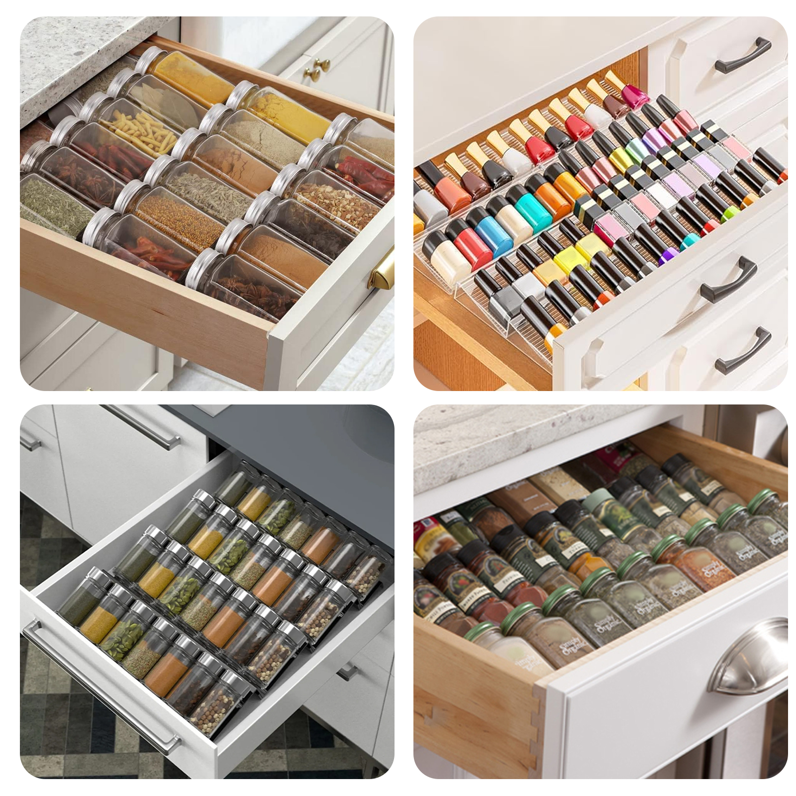 3 Tiles Telescopic Spice Drawer Rack Large-Capacity Acrylic Storage Tray Kitchen Versatile Drawer Organizer for Reasoning Jar