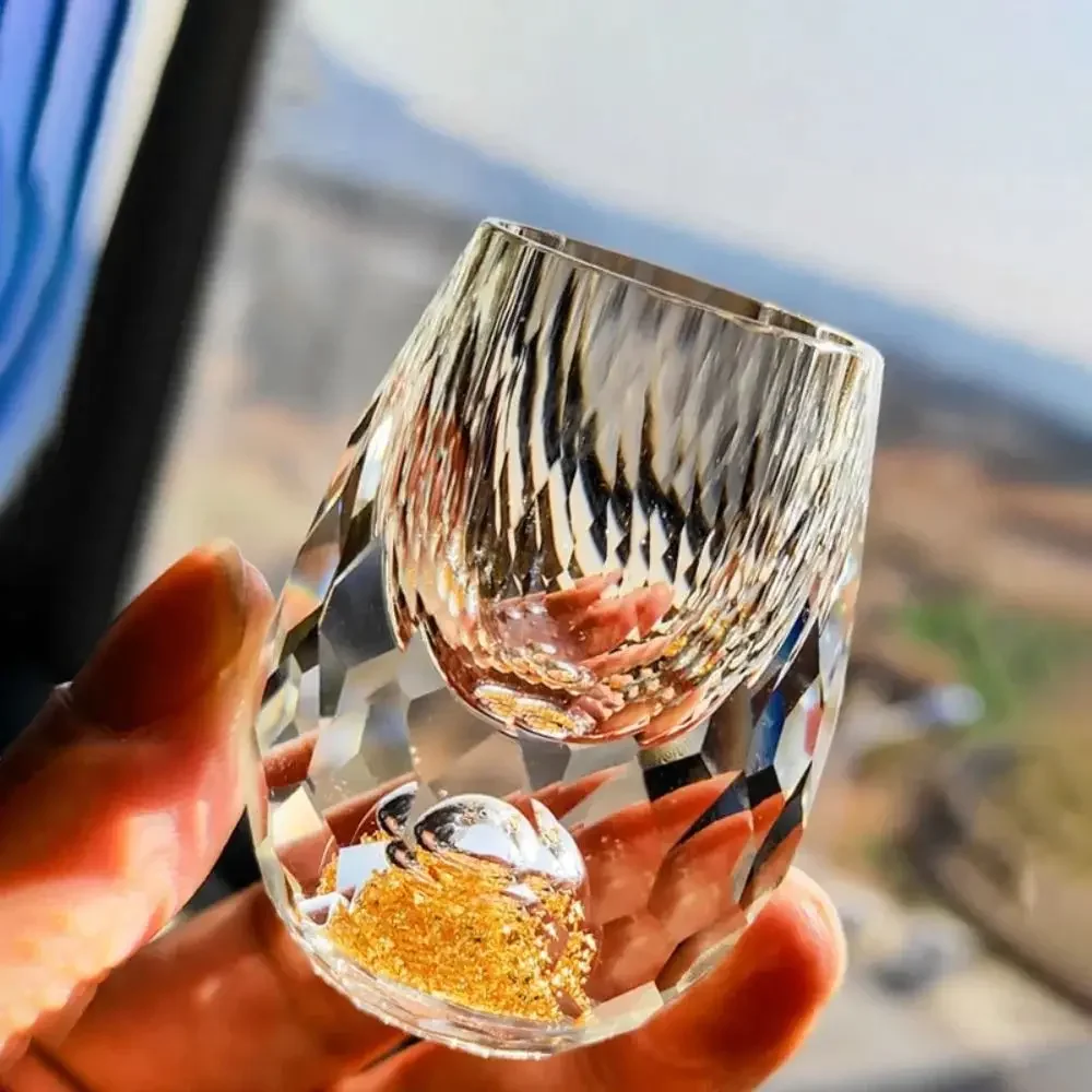 6 stk. luksuriøst krystallglass vodkaglass sake shochu-glass bar likør dobbel bunn gullfolie glasskopp eksklusiv brennevin