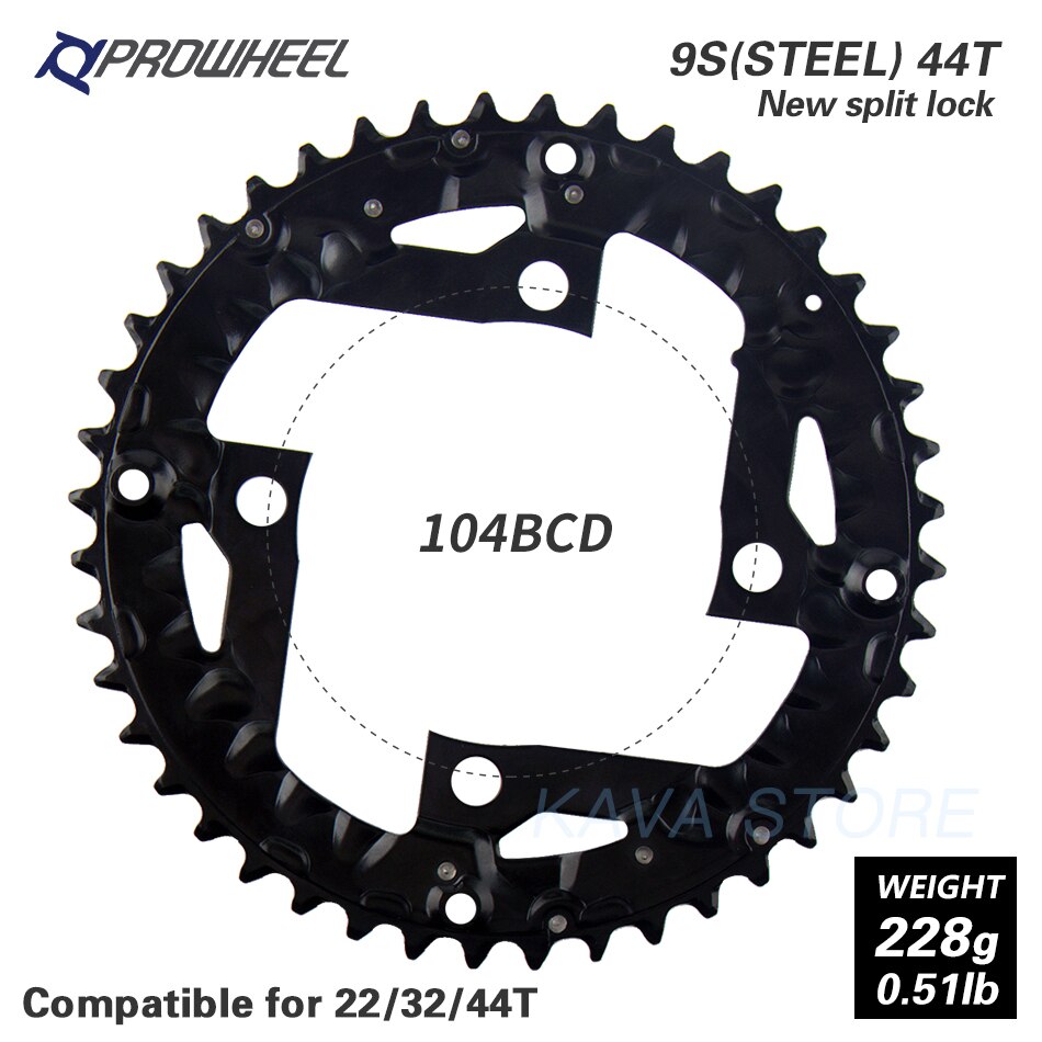 PROWHEEL Round Chainring 64/96/104BCD Mountain Bike Chainwheel 22/24/30/32/40/42/44T Crankset steel al Alloy Tooth plate Parts: 9S 44T Steel 104BCD