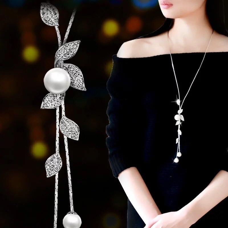 Statement Maxi Long Necklaces & Pendants for Women Geometric Necklace Jewelry Collier Femme Collar Accessories: Leaf Pearl
