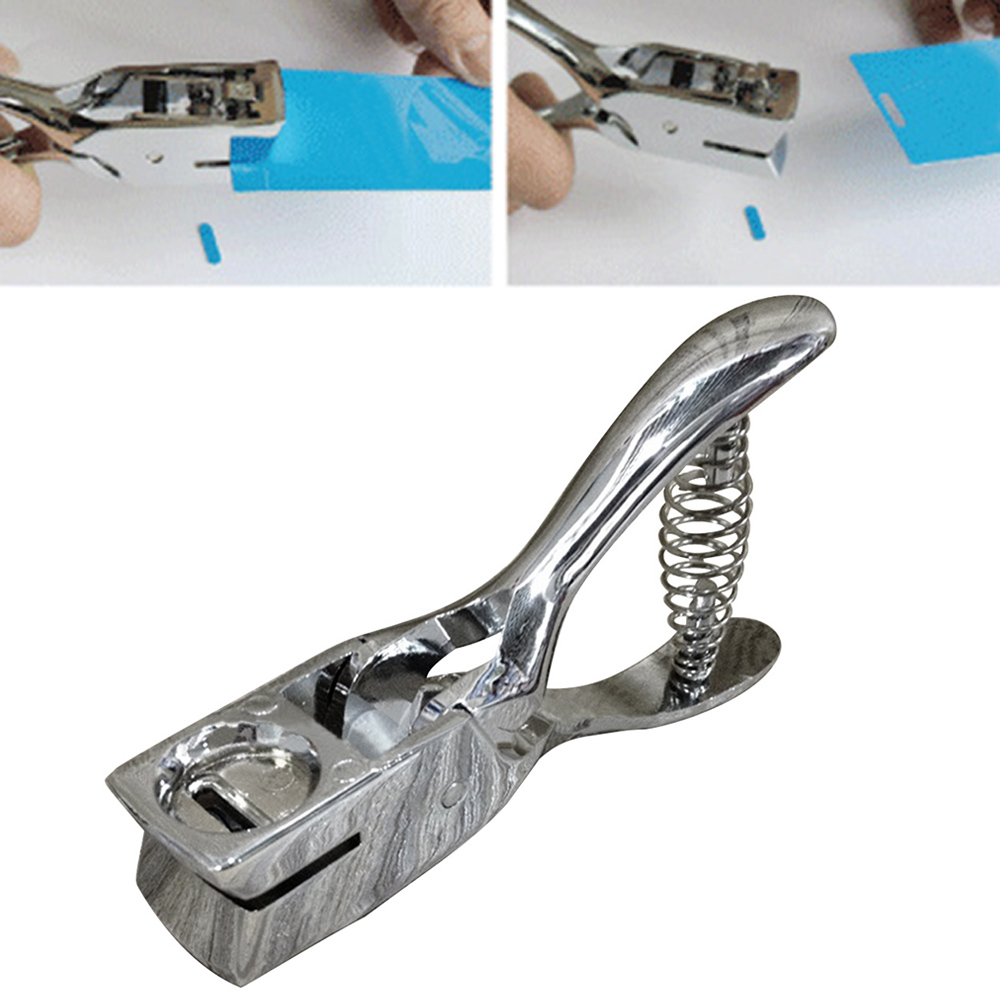 Hand Held Metal Hole Slot Puncher Punch Plier Tool with Slim Oval Hole For ID Card Badge PVC Photo School Office Scrapbooking