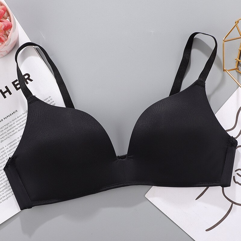 Women Seamless Bra Sexy No Wire Push Up Underwear Girls Students Breathable Thin 12 Colors Bras: Black / 75(34)AB