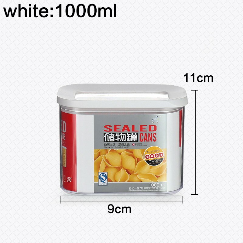 0.45L 1.0L 1.5L 2.0L square transparent plastic food storage tank kitchen storage container Sunroof sealed cans: white 1000ml