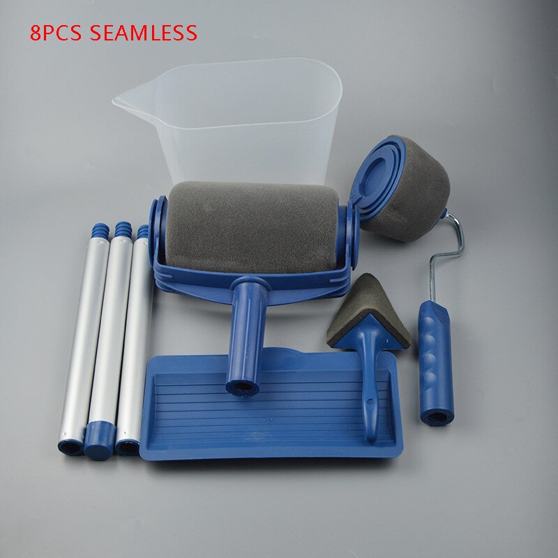 Conjunto de 8 peças de pincéis e rolos de pintura para decoração de parede, kit multifuncional, ferramentas profissionais de pintura doméstica: 8pcs Seamless blue