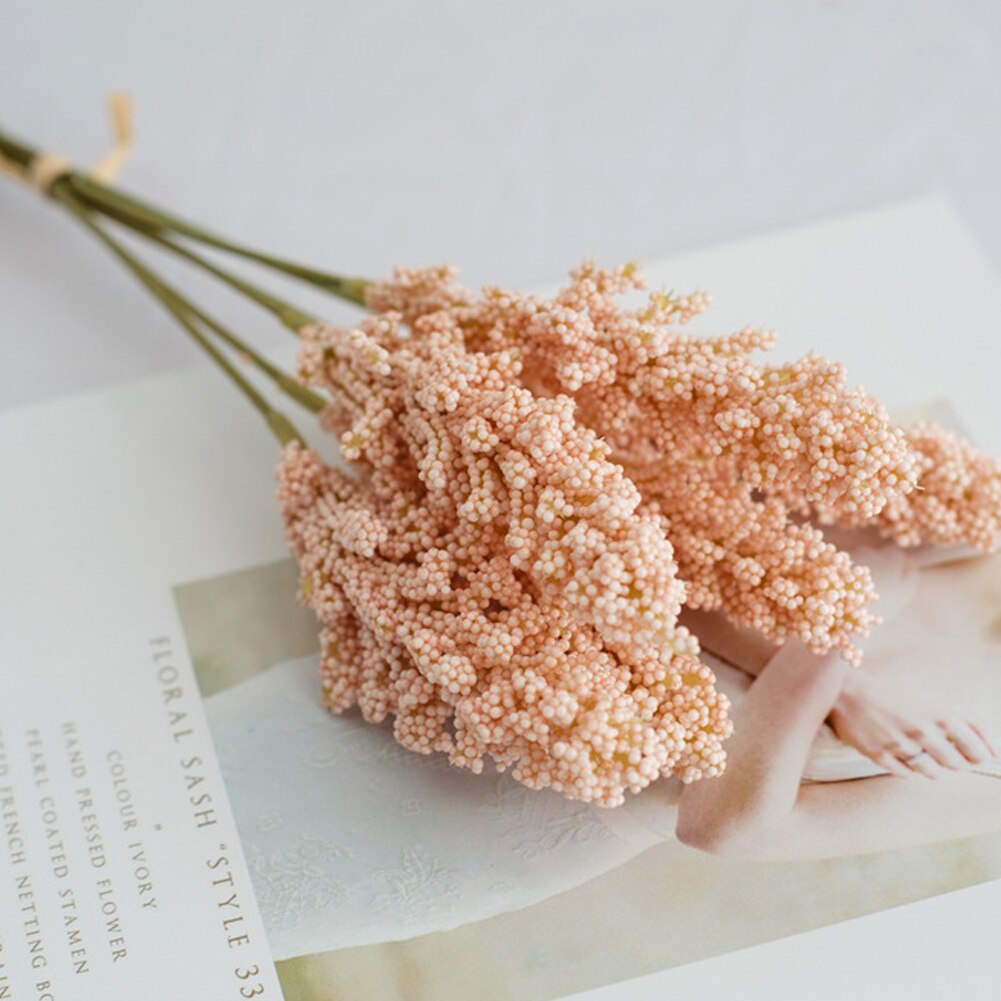 6pcs/lot Artificial Mini Wheat Grain Photo Studio Home Decoration Wedding Photography Props Outdoor Balcony Decor Background: Pink