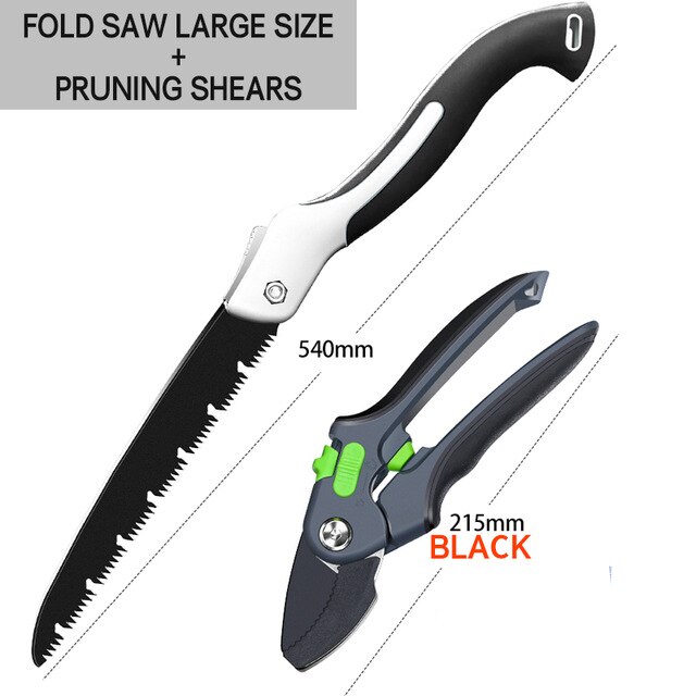 DTBD Gardening Pruning Shears Set Plant Trim Fruit Shears Multi-Function Tree Scissor Garden Shears Set 540MM Saw Hand Tool: Black 540MM Saw Set