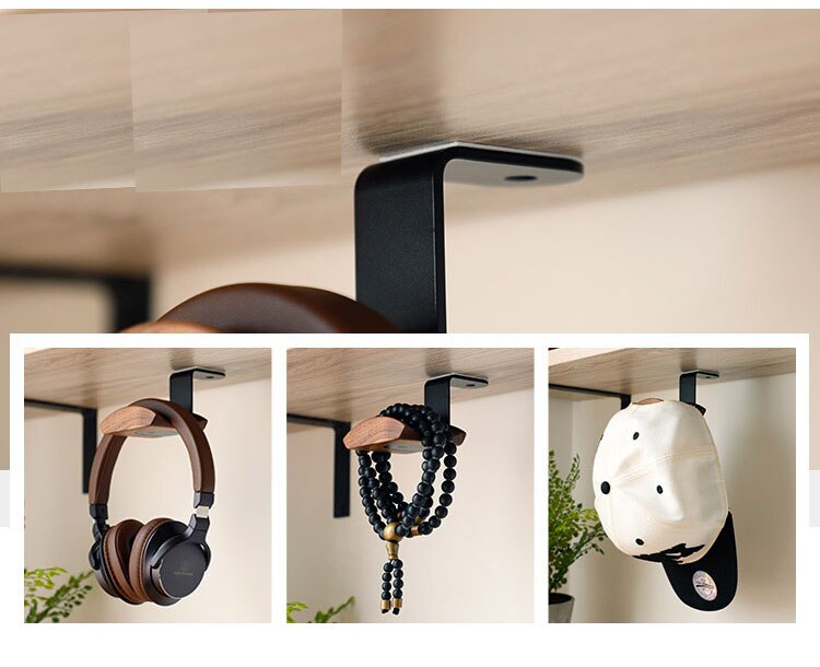 Support de casque en bois de noyer crochet de bureau ruban de table support de support de casque sous le bureau pour Studio Audio et casque de jeu