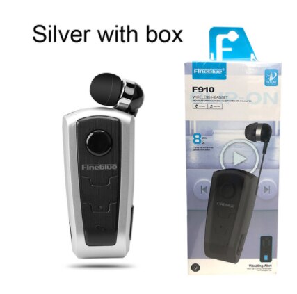 100% Original Fineblue F910 Wireless Bluetooth V4.0 Headset In-Ear Vibrating Alert Wear Clip Hands Free Earphone For Smartphones: Silver with box