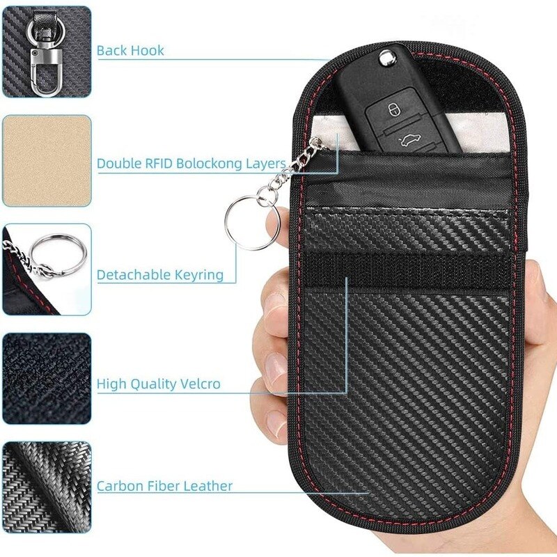 Car Key Carbon Fiber Case Security Protection Pouch Faraday Bag Key Fob Bags Car Key Signal Blocking Car RFID Anti-Theft Pouch